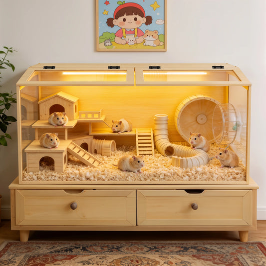 Wooden Hamster Cage With Built In LED Light