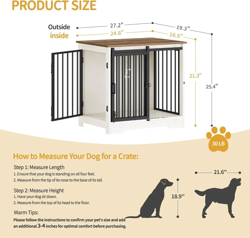 Dog Crate Furniture With Barn Door Heavy Duty Wood Kennel