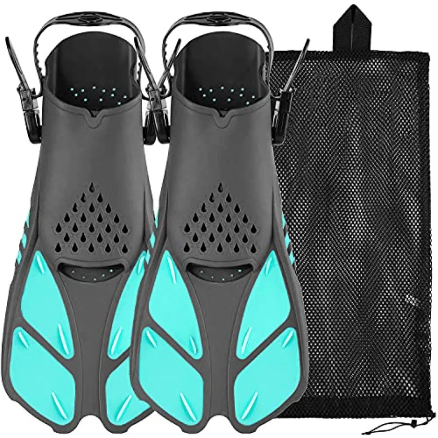 Open Heel Swim Fins Adjustable Snorkel Flippers Mesh Bag