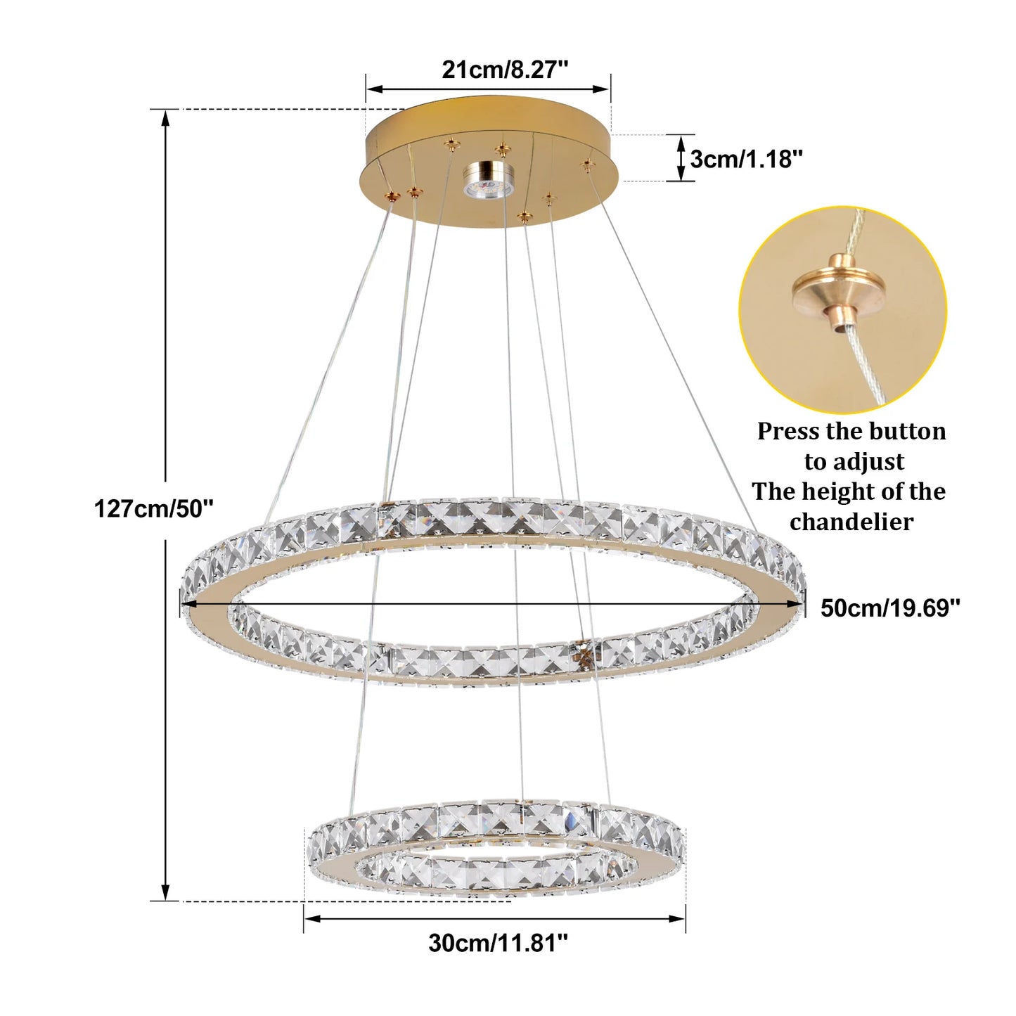 GreeLustr Modern Rings Led Pendant Light Crystal Chandelier