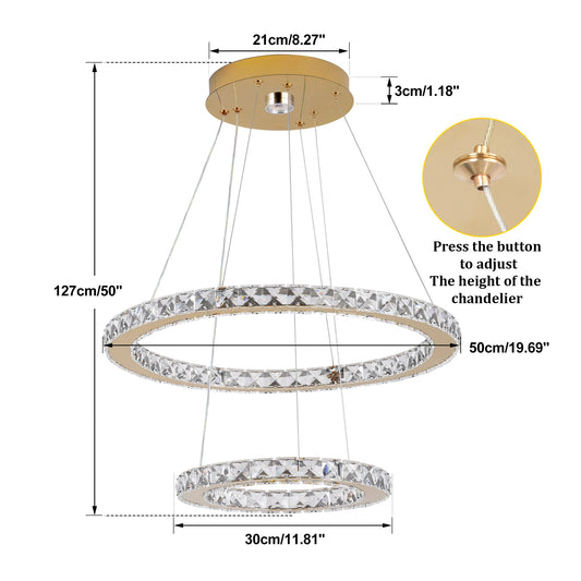 GreeLustr Modern Rings Led Pendant Light Crystal Chandelier