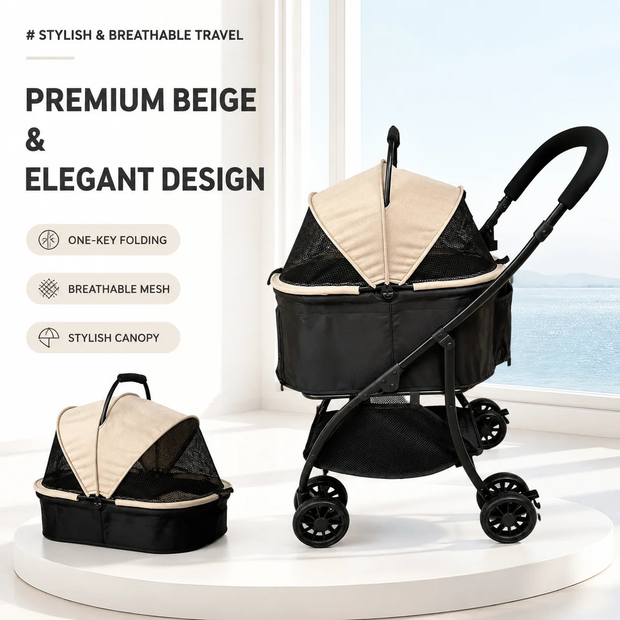 2-in-1 Detachable Pet Stroller Lightweight Foldable Carrier