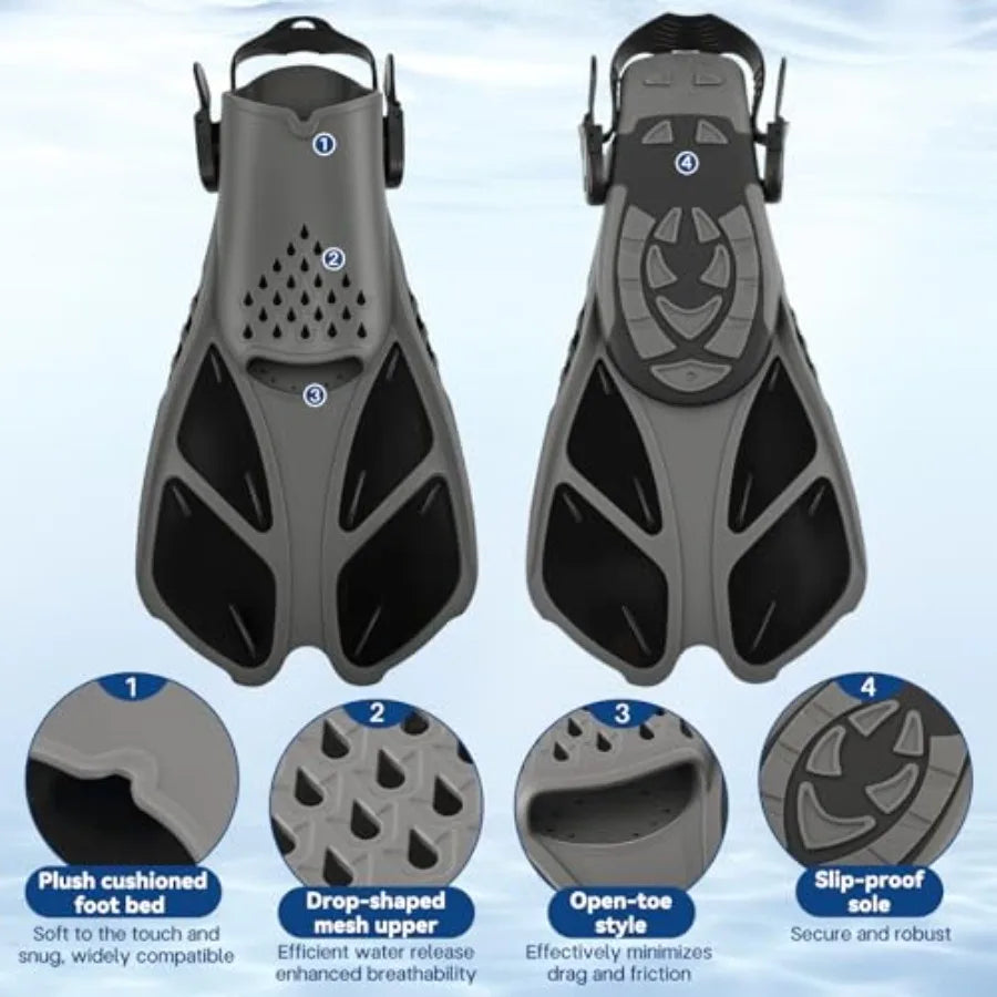 Travel Snorkel Fins Open Heel Flippers for Adults