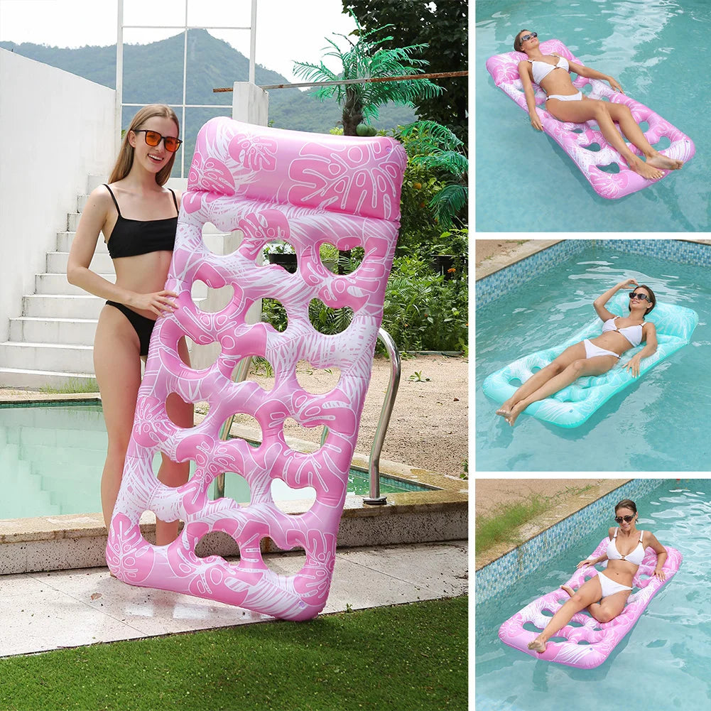 Inflatable Pool Float Lounger With Headrest Hammock Recliner