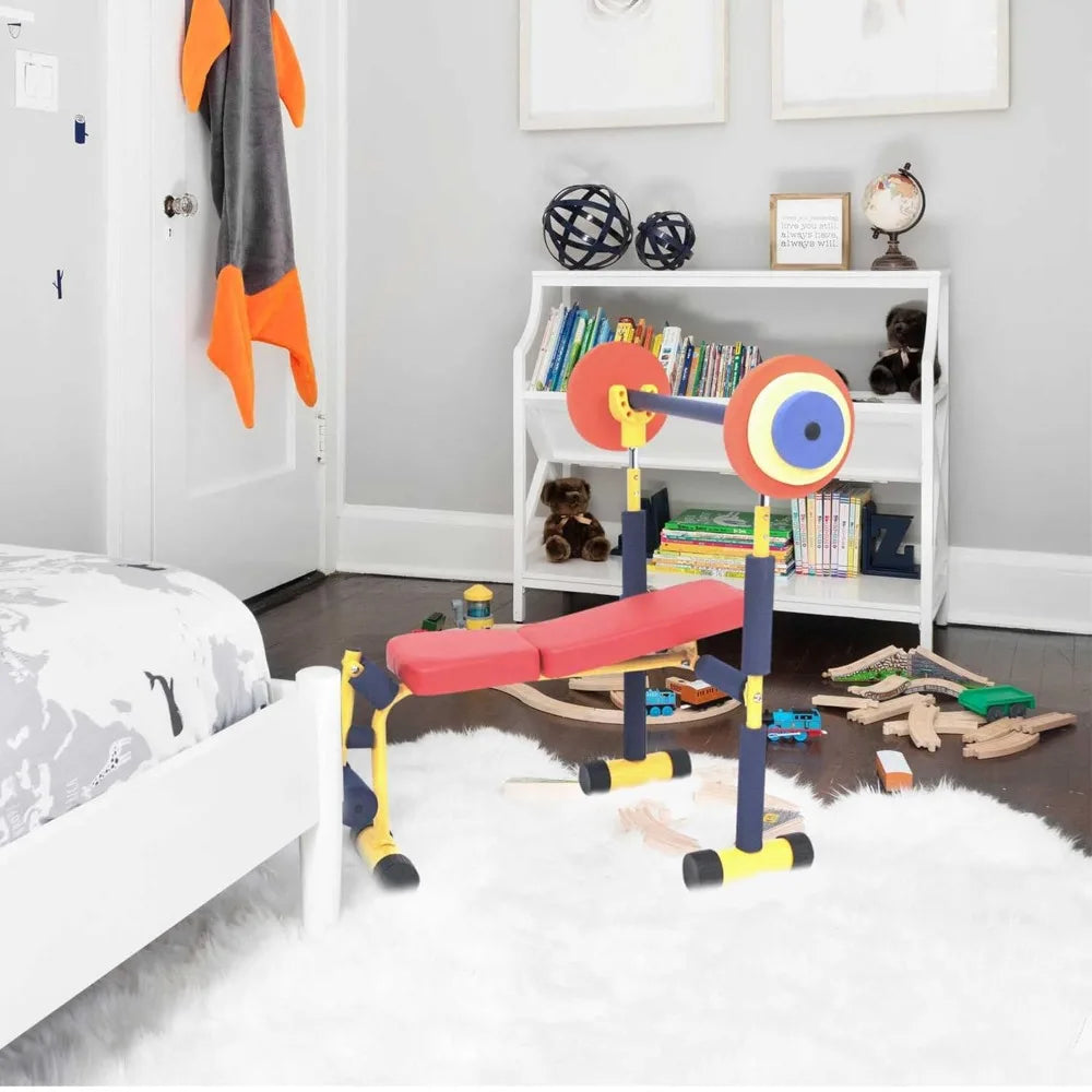 Adjustable Kids Weight Bench Set Barbell Ages 3 To 6